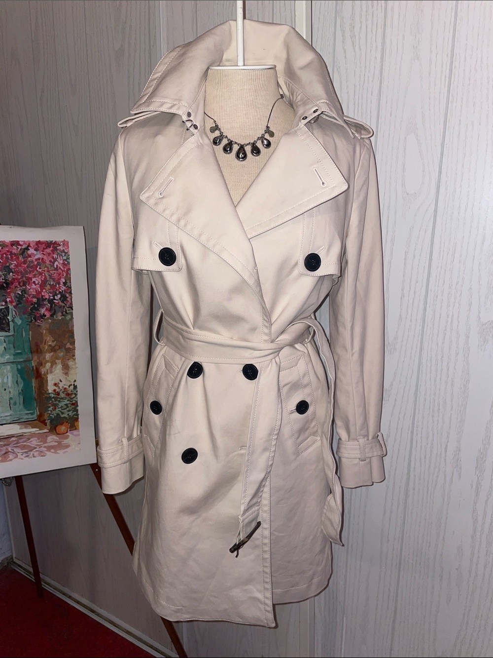CLUB MONACO CLASSIC TRENCH COAT JACKET ABOVE KNEE LENGTH TAN XS